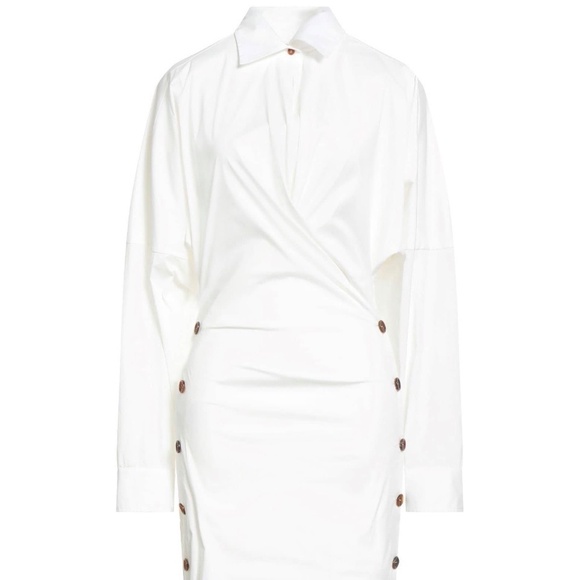 PHILOSOPHY di LORENZO SERAFINI Rare Pure White Stretch Wrap Ruched Shirt Dress - Picture 2 of 9